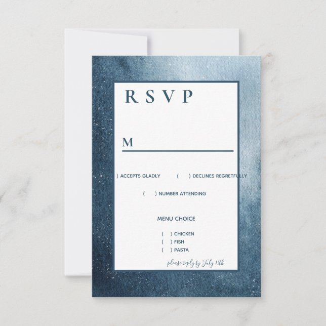 Night Sky Stars Navy Blue White Menu RSVP (Front)