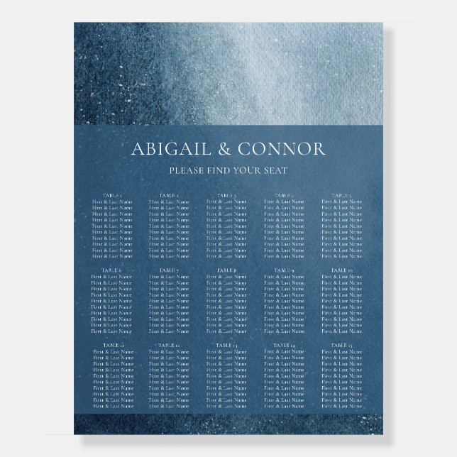 Night Sky Stars Navy Blue White Seating Chart Foam Board (Front)
