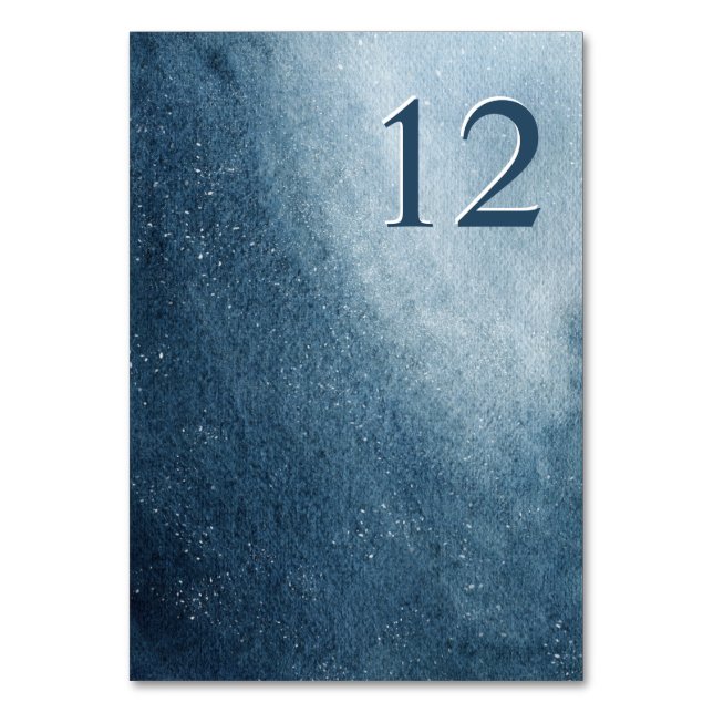 Night Sky Stars Navy Blue White Table Number (Front)