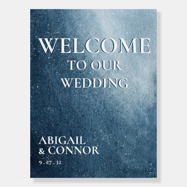 Night Sky Stars Navy Blue White Welcome Foam Board (Front)