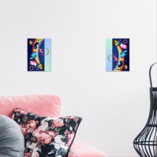 Night Sky, Two Cats, Butterflies, and a Rainbow Wall Art Sets