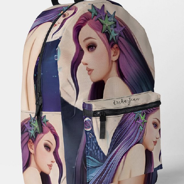 Night Sky Watercolor Moon Mermaid Backpack (Creator Uploaded)