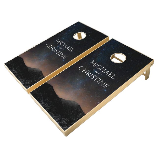 Night sky wedding under the stars cornhole set (Angled)
