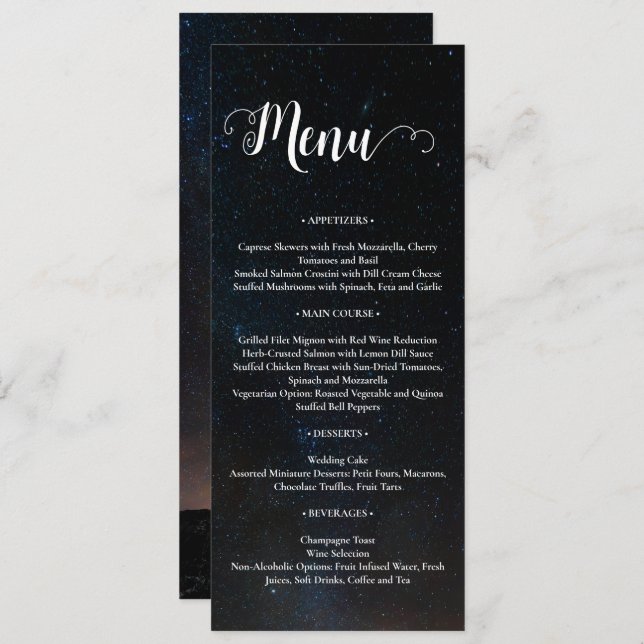 Night sky wedding under the stars menu (Front/Back)