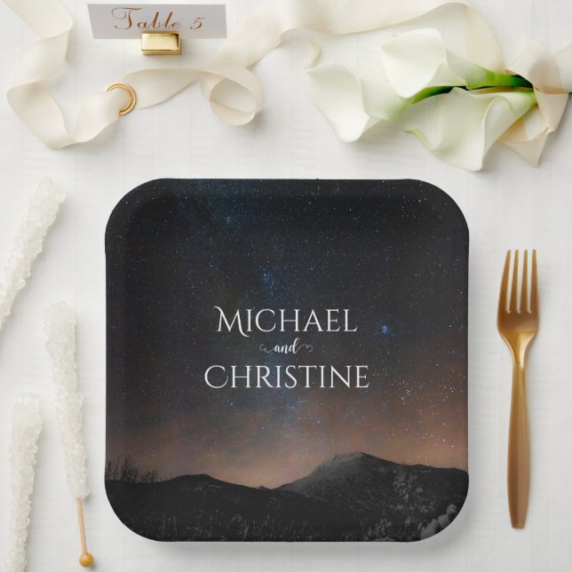Night sky wedding under the stars paper plates (Wedding)