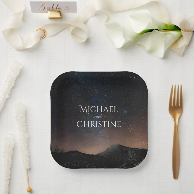 Night sky wedding under the stars paper plates (Wedding)