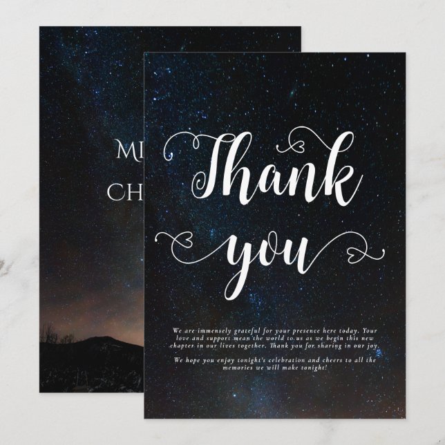 Night sky wedding under the stars thank you card (Front/Back)