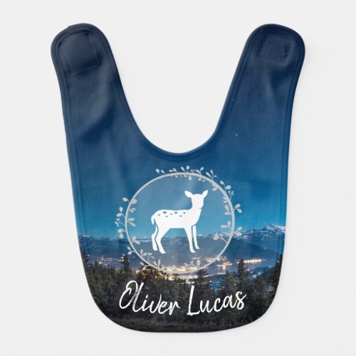 Night Sky White Fawn Custom Name Baby Bib