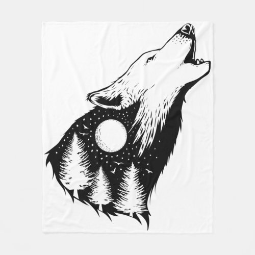 Night Sky Wilderness Howling Wolf Fleece Blanket