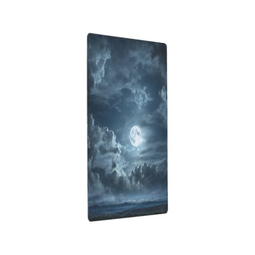 Night sky with full bright moon in the clouds metal print