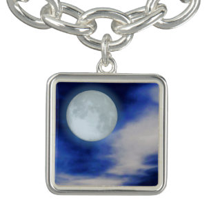 Night Sky with Moon and Clouds Bracelet