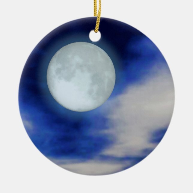 Night Sky with Moon and Clouds Ceramic Ornament (Front)