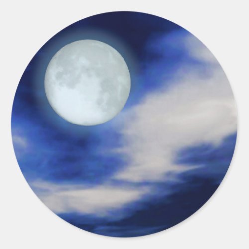 Night Sky with Moon and Clouds Classic Round Sticker