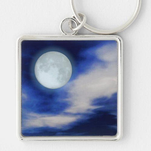 Night Sky with Moon and Clouds Keychain