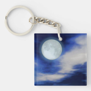 Night Sky with Moon and Clouds Keychain