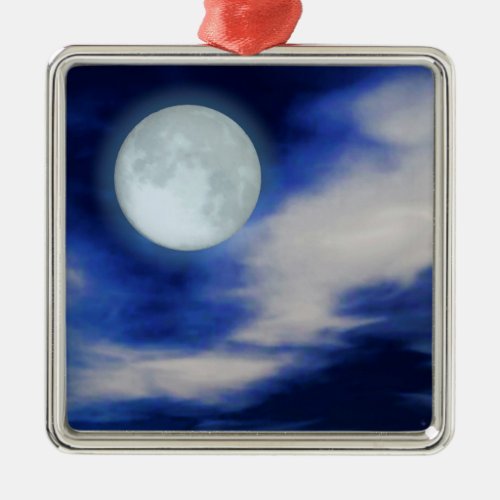 Night Sky with Moon and Clouds Metal Ornament