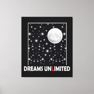 Night sky with moon and stars with dreams quote canvas print