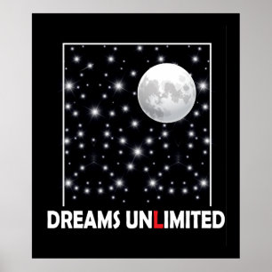 Night sky with moon and stars with dreams quote poster