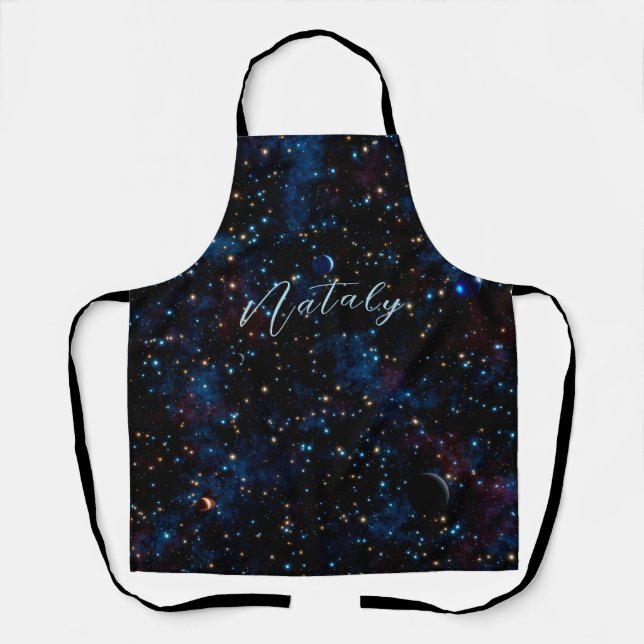 Night sky with stars and planets personalized apron (Front)
