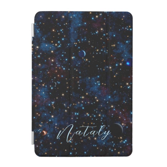Night sky with stars and planets personalized iPad mini cover (Front)