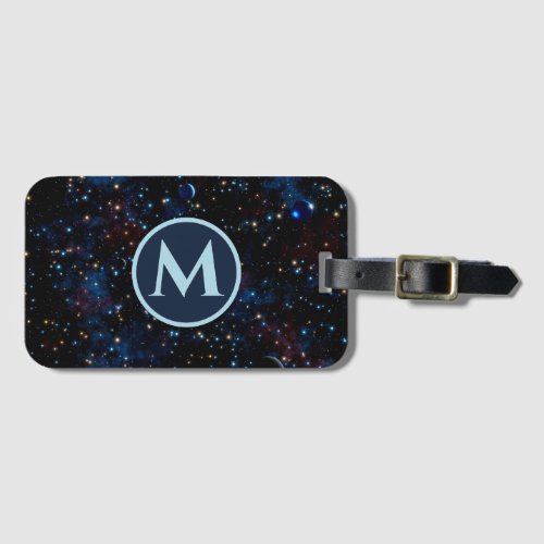 Night sky with stars and planets personalized luggage tag