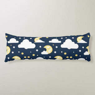 Night Sky with Stars, Moon and Clouds Body Pillow