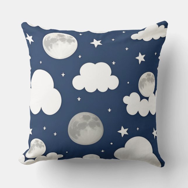 Night Sky with Stars, Moon and Clouds Throw Pillow (Front)