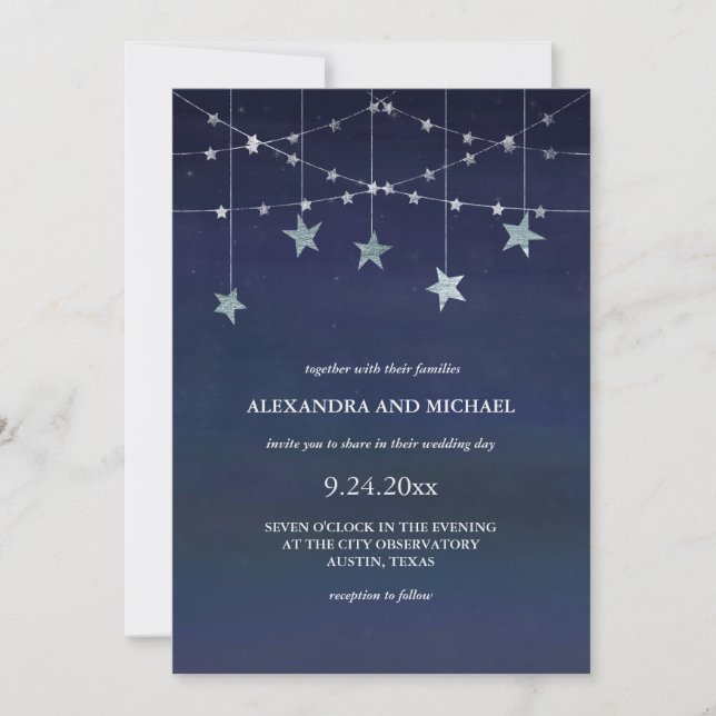 Night Sky with Whimsical Garlands of Stars Wedding Invitation (Front)