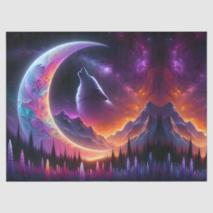 Night Sky Wolf Crescent Moon Lavender Tissue Paper