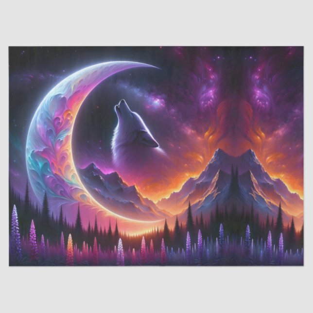  Night Sky Wolf Crescent Moon Lavender Tissue Paper (Front)