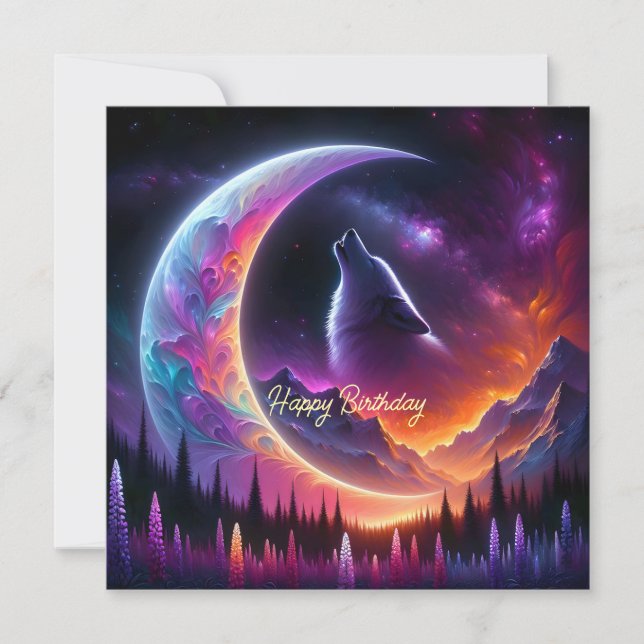 Night sky Wolf howl crescent moon Birthday (Front)