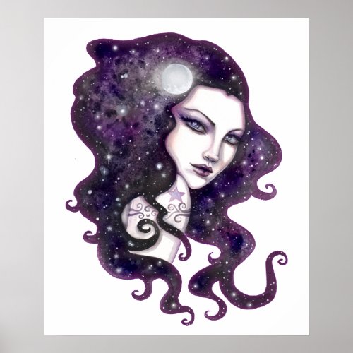 Night Skye Fantasy Woman Celestial Artwork Poster
