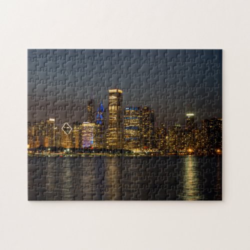 Night Skyline Chicago Pano Jigsaw Puzzle