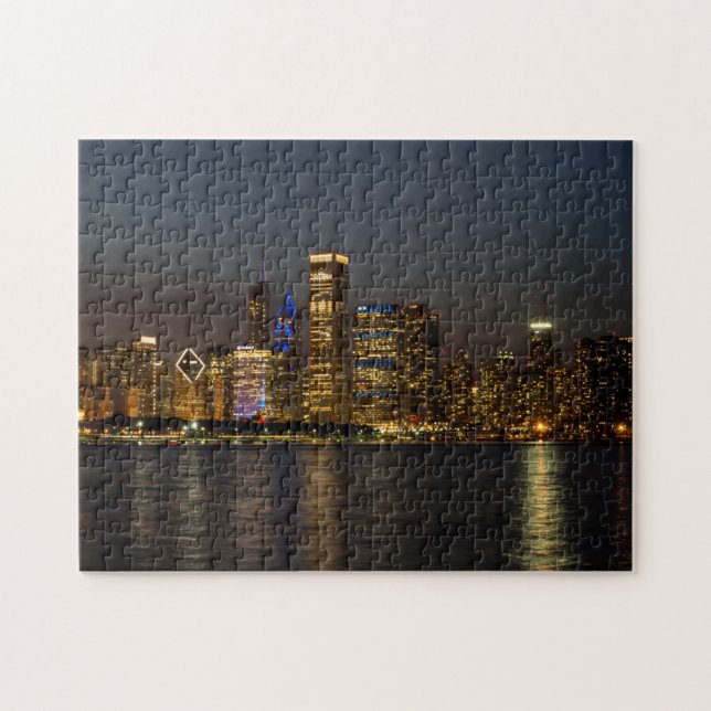 Night Skyline Chicago Pano Jigsaw Puzzle (Horizontal)