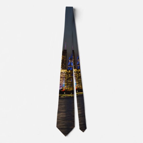 Night Skyline Chicago Pano Neck Tie