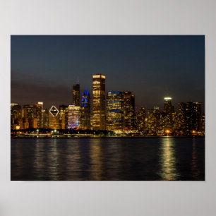 Night Skyline Chicago Pano Poster