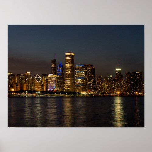 Night Skyline Chicago Pano Poster