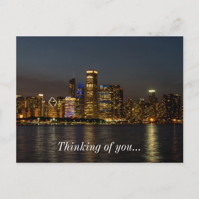 Night Skyline Chicago Pano Thinking Of You Postcard (Front)