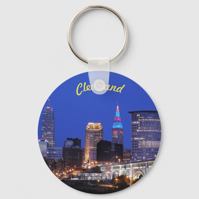 Night Skyline Cleveland OH Keychain (Front)