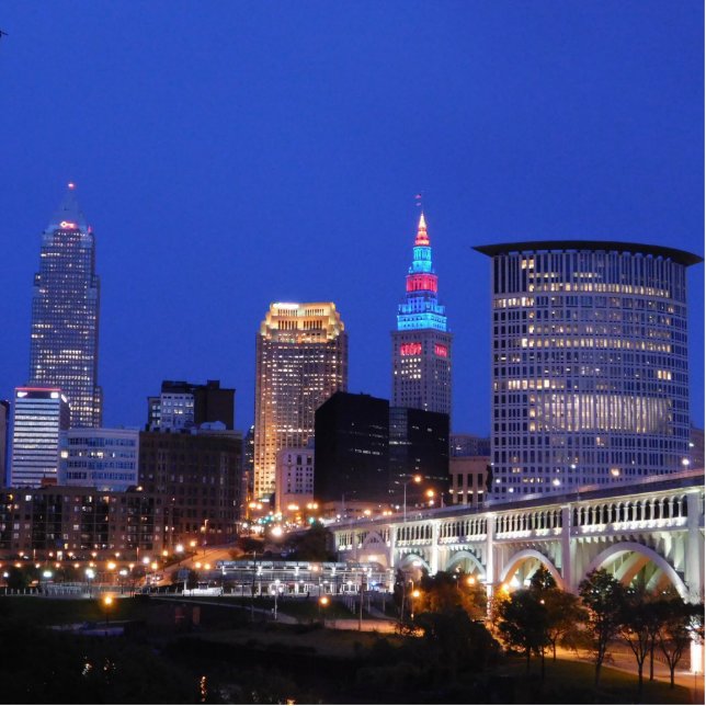 Night Skyline Cleveland OH Photo Sculpture (Front)