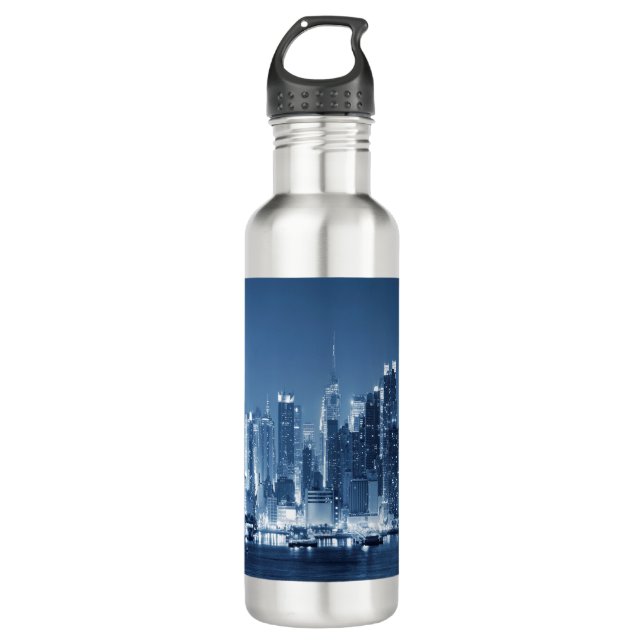Night Skyline new-York City Manhattan Water Bottle (Front)