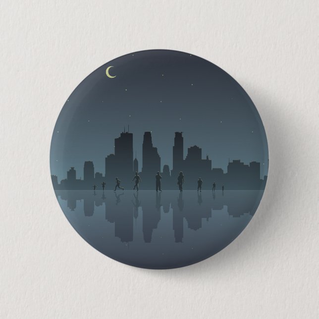 Night Skyline & Silhouettes Button (Front)