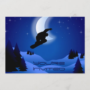 Night Snowboarding Mountain Birthday Invite
