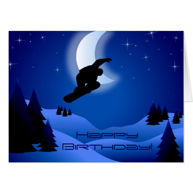 Night Snowboarding Mountain Happy Birthday BIG Card (Front Horizontal)