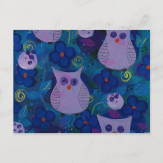 Night Song with Owls, Blue Postcard