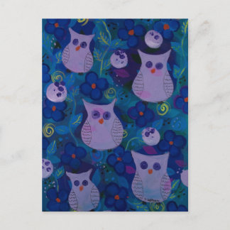Night Song with Owls, Blue Postcard