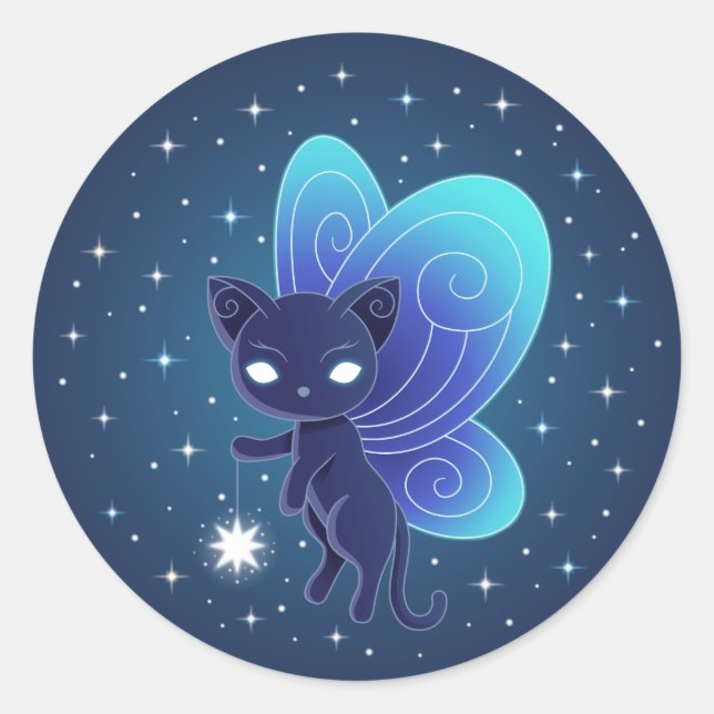 Night Star Fairy Pixie Cat Classic Round Sticker (Front)