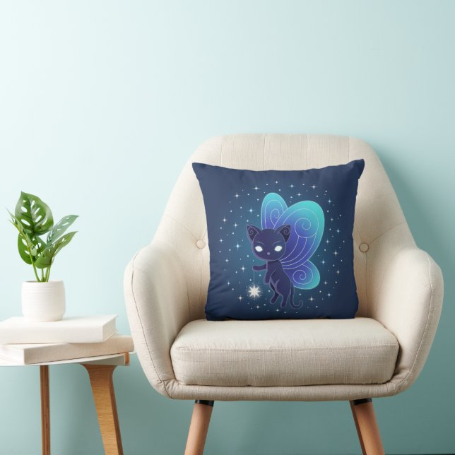 Night Star Fairy Pixie Cat Throw Pillow (Chair)