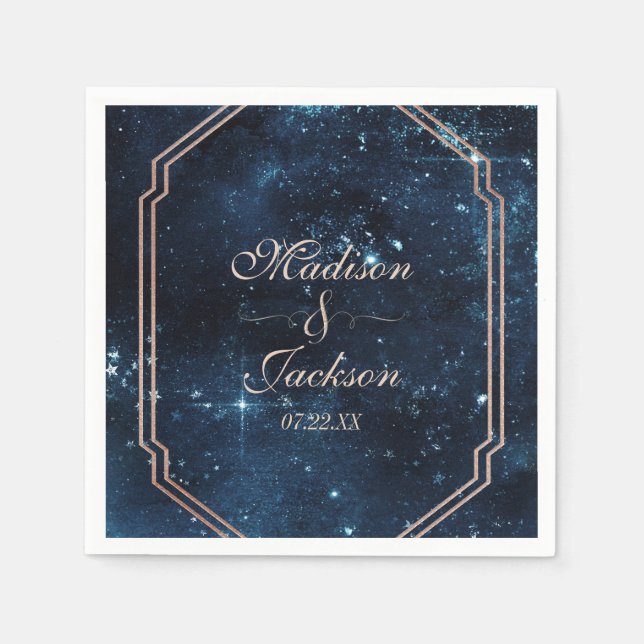 Night Star Sky Celestial Galaxy Monogram Wedding Napkins (Front)