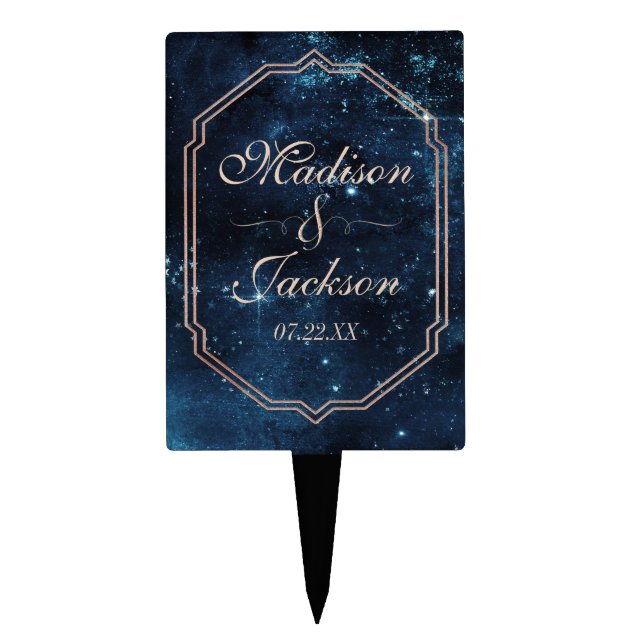 Night Star Sky Celestial Galaxy Wedding Monogram Cake Topper (Front)